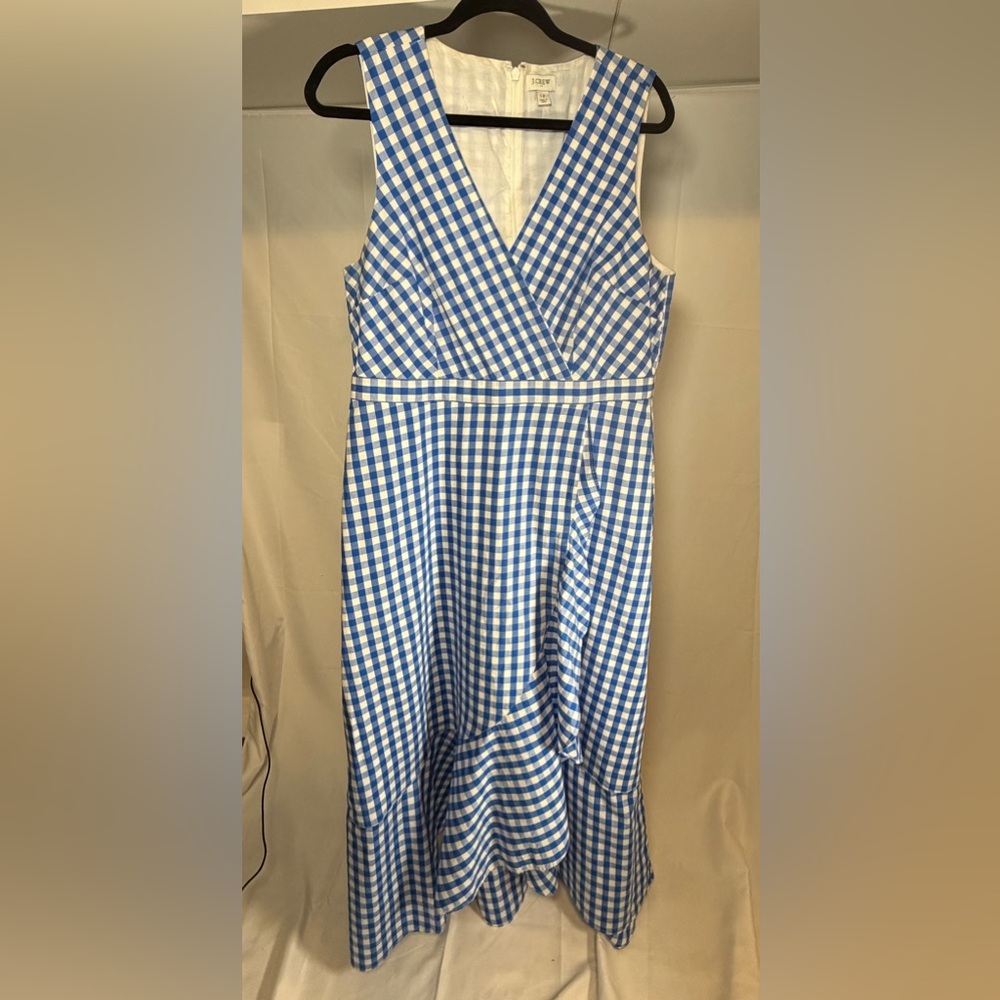 J.Crew Factory Blue Gingham Wrap Midi Dress | Classic Summer Dress